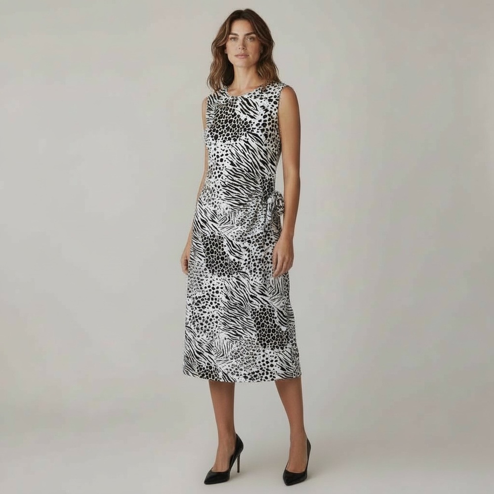 Sag Harbor Black & White Faux Wrap Animal Print Dress size 18. Sleeveless.